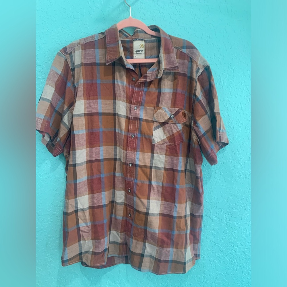 Solaris outdoor XL Short-Sleeve Plaid Button-Down Shirt - Brown hiking outdoor
